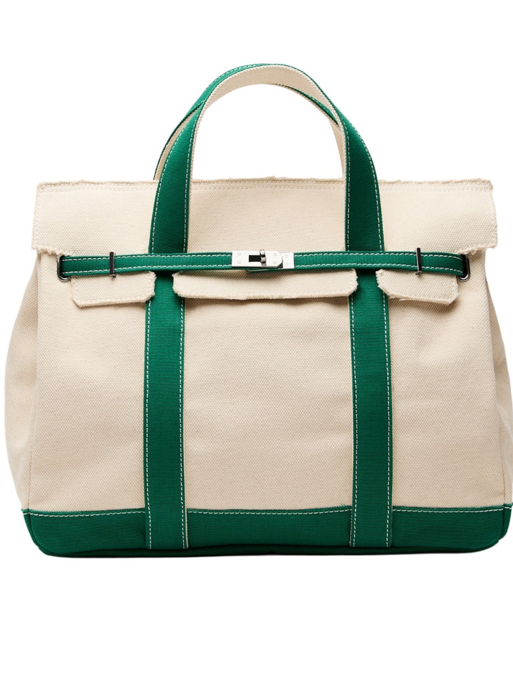 New! Sunwin Madaket Large Boatkin Green Canvas Boat Tote Birkin Silver Hardware